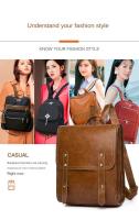 Mochila de piel blanda retro Pu para hombres y mujeres, bolsa de computadora de gran capacidad, mochila universitaria, mochila de cercanías - details 16