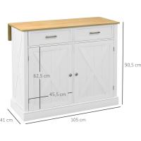 Carrito de cocina con encimera de madera plegable, 2 puertas, 2 cajones, estante ajustable y 4 ruedas, 105x60x90,5 cm, blanco - details 3