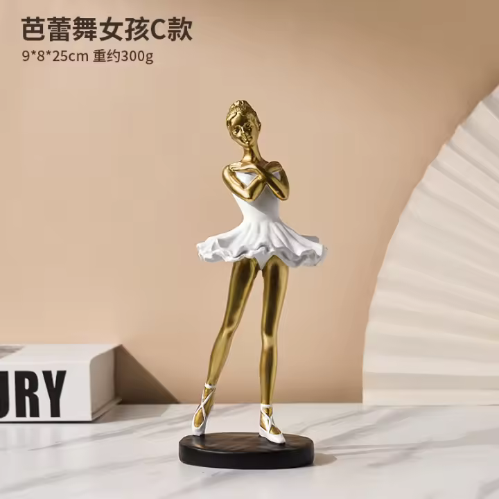 Figura de Ballet, adorno artesanal de resina, escultura de danza dorada, decoración conmemorativa, trofeo de regalo - 1