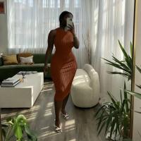 Nueva moda informal de verano para mujer, tela sin mangas, cuello redondo, vestido negro, paquete femenino, caderas, vestidos elegantes para fiesta en la playa - details 3