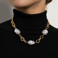 Collar de bloqueo de empalme de perlas geométricas personalizadas con cadena de suéter corta de una sola capa a la moda - details 0