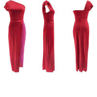 Invitada con un hombro largo y diseño de bloques de color Wo, estilo elegante, vestido de noche de boda de longitud media, vestido nquet para Wo, estilo, , - details 24
