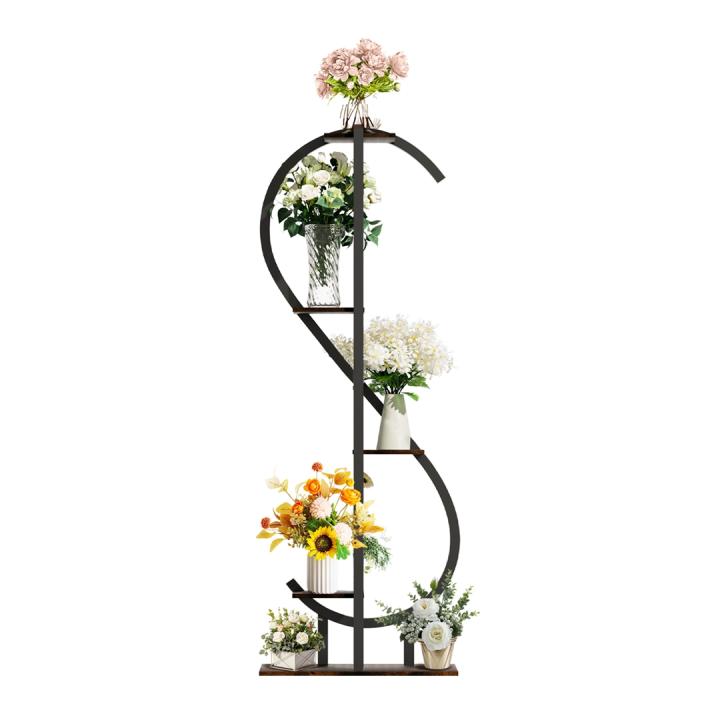 Soporte Vertical para Plantas, Estilo Industrial, Exhibidor de Flores en Forma de S de 5 Niveles para Balcón, Sala de Estar, Patio, Dormitorio, Jardín y Césped