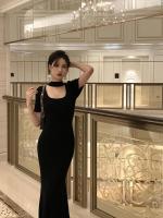 Regalo de cumpleaños ligero vestido estilo Hepburn, vestido de cola de pez negro francés de nicho de lujo ligero de alta gama para mujer - details 0
