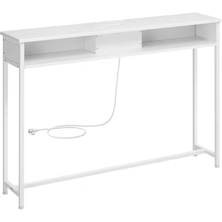 Mesa de Café de Diseño Delgado con Multienchufe Mesa de Sofá con 2 Compartimentos, Carga Oculta, Ahorro de Espacio, 25 x 120 x 81 cm - 1