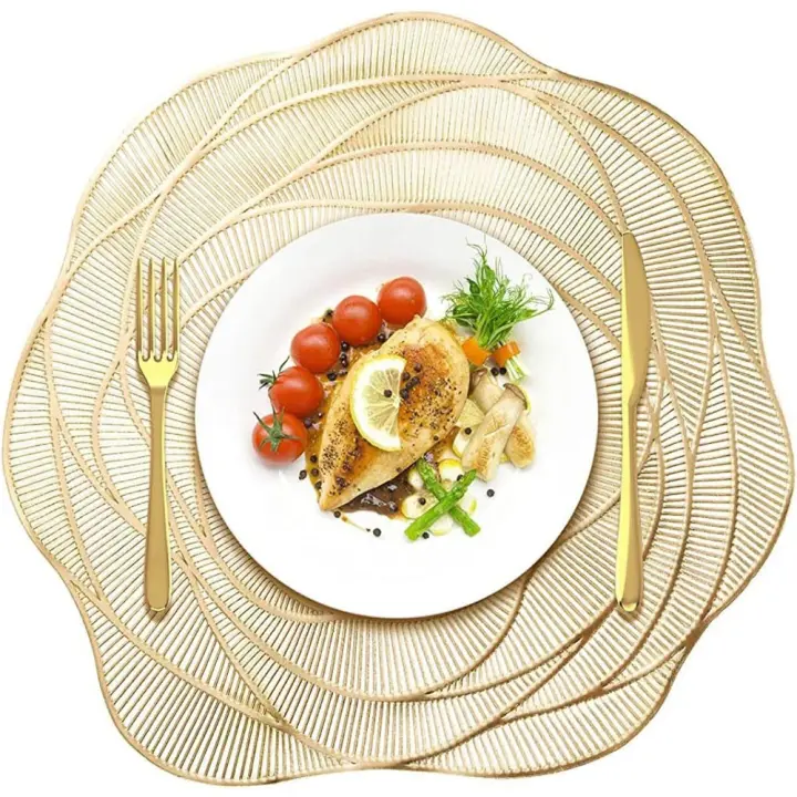 Juego de Manteles Redondos Dorados de 15 Pulgadas Resistentes al Calor, Ideal para Cocina, Fiesta, Boda, Vacaciones, Decoración de Mesa - 1