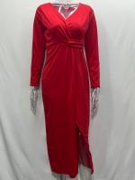 Vestido de fiesta de manga larga para mujer, vestido elegante de cuello en V, color sólido, nuevo, otoño - details 4