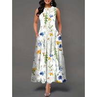 Women's Boho Long Dress Elegant Sleeveless Floral Print Casual Beach Party Summer Dress - details 5