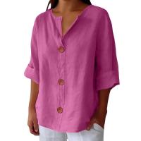 Camiseta de verano "Mujer 2025 con cuello en V, lino y algodón, holgada y transpirable, estilo boho-chic - Moda informal y elegante" "Mujer con cuello en V, algodón, transpirable, - Moda" - details 45
