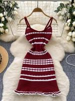 Vestido de punto a rayas con espalda descubierta, sin mangas, novedad de 2025, ceñido al cuerpo con cuello en V, vestidos informales con tirantes para vacaciones Multicolor para mujer - details 5