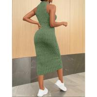 Vestido Bodycon Midi De Verano Para Mujer Cuello Halter Sólido Alta Cintura Slim Elegante Vestido De Oficina Sin Mangas Polyester - details 15