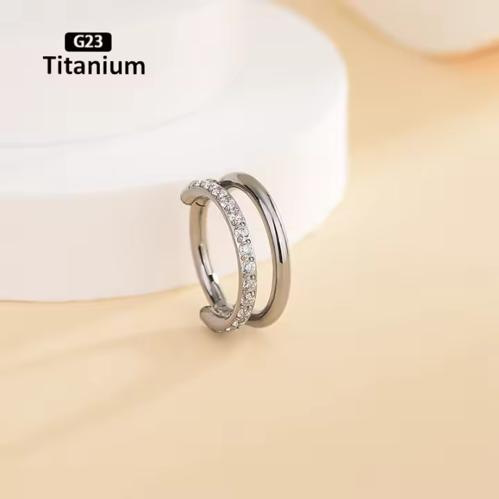 Piercing de titanio G23 con bisagras para mujer, aros de piedra cz para nariz, cartílago de la oreja, tragus, pendientes de hélice, piercing, joyería para el cuerpo - 1