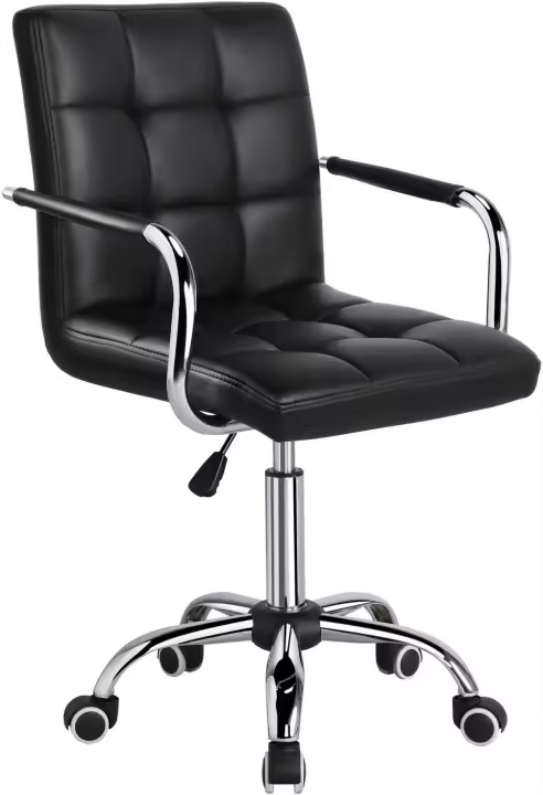 Silla de Oficina con Ruedas Giratorias Silla de Ordenador Ajustable en Altura con Asiento Acolchado Giratorio Silla de Escritorio de Polipiel Carga MAX 120Kg con Respaldo Marrón Claro - 1