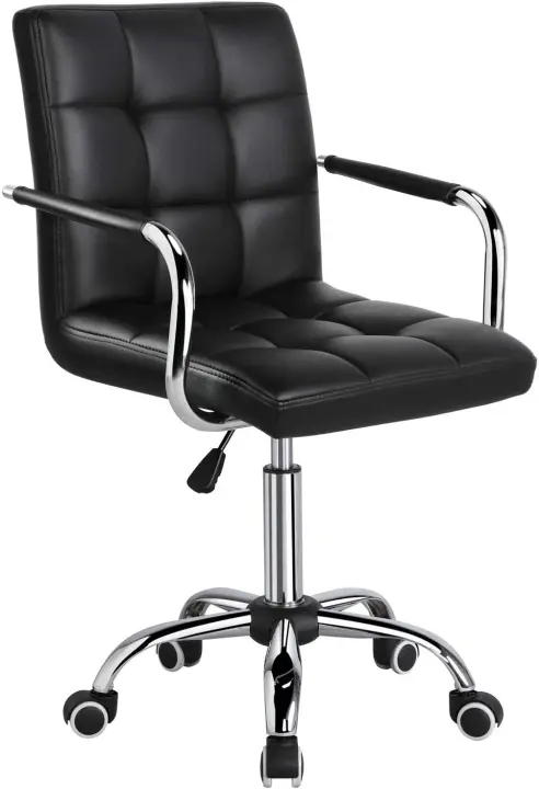 Silla de Oficina con Ruedas Giratorias Silla de Ordenador Ajustable en Altura con Asiento Acolchado Giratorio Silla de Escritorio de Polipiel Carga MAX 120Kg con Respaldo Marrón Claro - 1
