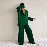 Conjunto de pijama sexy para mujer Bo Cut, tres pantalones informales sueltos de manga larga, top cómodo para el hogar de seda satinada suave, 2 piezas - details 30