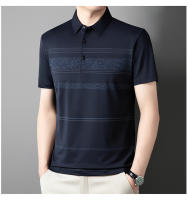 Polo corto a rayas de hielo para hombre, holgado y casual, o camiseta de media manga con cuello de solapa - details 7