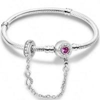 Pulsera Simple de corazón de amor de circón de Plata, fabricación de cuentas DIY, compatible con pulseras Pandora originales, regalo de joyería fina - details 8