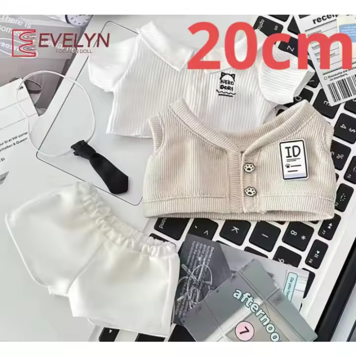 Evelyn-ropa para muñeca de 20CM, chaleco tejido de Color claro, pantalones cortos, accesorios para corbata, ropa de vestir DIY, regalo, amor y espacio profundo, sin muñeca - 1