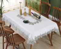 Battilo Ence mesa de comedor rectangular floral blanco bordado mantel impermeable, boda, fiesta, hogar - details 30