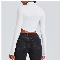 Top de entrenamiento de manga larga para mujer, diseño con orificio para el pulgar, Top de cuello alto con corte deportivo ajustado - details 12