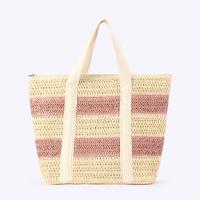 Bolsos de hombro de paja a rayas grandes para viajes de playa, bolso de mano tejido a mano, informal para vacaciones - details 2