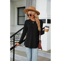 Camiseta de mujer con cuello redondo y botones lisos, ropa estética holgada para mujer, ventas baratas con mangas - details 6