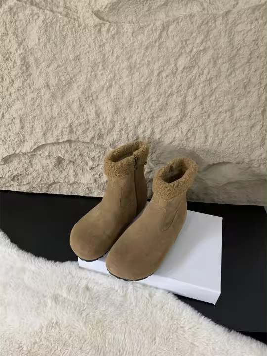 Nuevas botas cortas de lana de cordero retro, botas de nieve cálidas de felpa - 1
