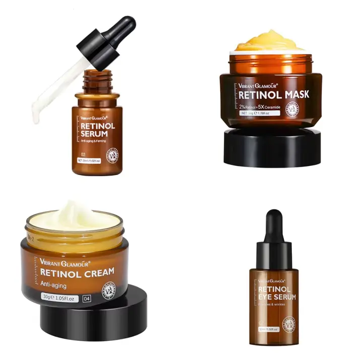 Set de crema blanqueadora facial Retinol, suero para ojos, esencia facial, antiarrugas, reafirmante, mejora las líneas, brillo, hidratación fina - 1