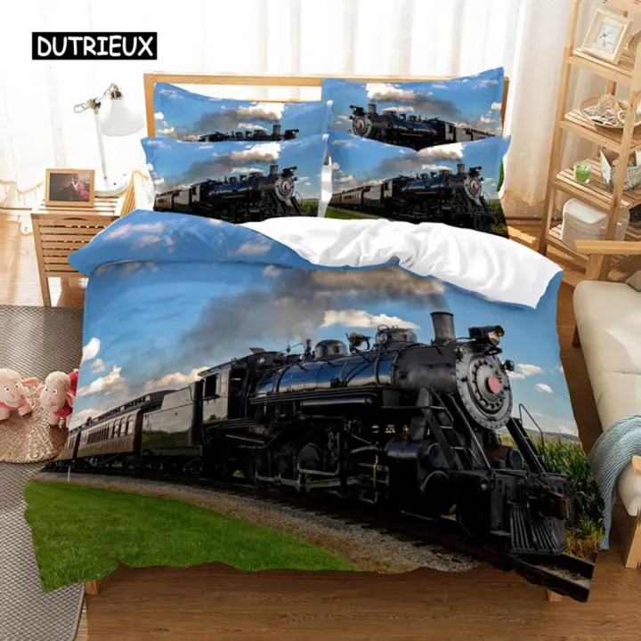 Juego de Ropa de Cama de Tren 3D Cubierta de Edredón Diseño de Moda Tamaño de Cama Reina - 1