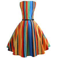 Dot print women hepburn 50s 60s swing vintage a-line party dresses with belt - details 6