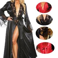 Albornoz Sexy de encaje con cuello en V para mujer, camisón con cinturón, pijamas de manga larga en negro, blanco y rojo, batas, lencería, camisones para dormir - details 10