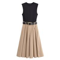 Elegante Vestido Largo Plisado sin Mangas con Cinturón para Mujer - details 1