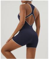 Mono de Yoga ajustado para levantamiento de cadera, diseño atlético de colores contrastantes, mono sin espalda para trabajo, ropa de Yoga de secado rápido con almohadillas para sujetador - details 8