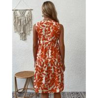 Mini vestido con estampado de señoras, vestido sin mangas elegante con borde de volantes con cuello en V, vestido sin mangas suelto informal de fiesta en la playa de gran tamaño - details 4
