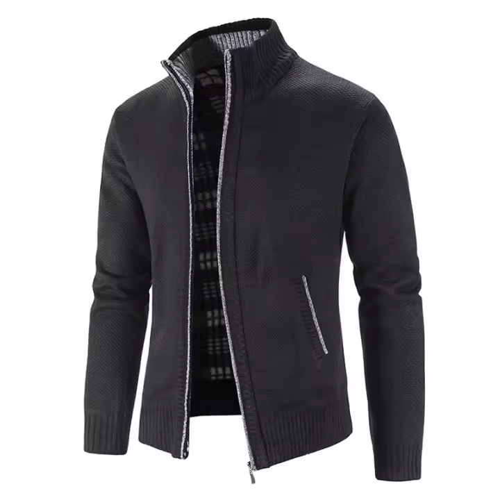 Suéter de punto para hombre, lana informal para primavera, otoño e invierno, chaqueta tipo suéter para hombre de color sólido grande - 1