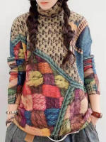 Suéteres con estampado Vintage para mujer, jerséis holgados de cuello alto de estilo europeo, jerséis elegantes informales, moda de invierno, 2023 - details 2