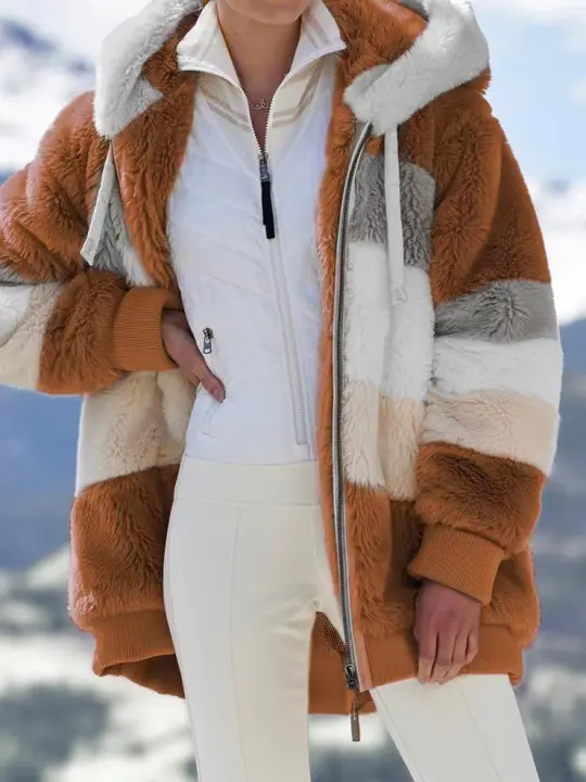 Chaqueta de invierno para mujer, sudadera con capucha de talla grande, cálida, de felpa, con relleno de bolsillo con cremallera, chaqueta holgada - 1