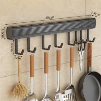 Perchero de pared para cocina, organizador de 8 ganchos, cuchara, pala, tabla de picar, accesorios de cocina, negro - details 3