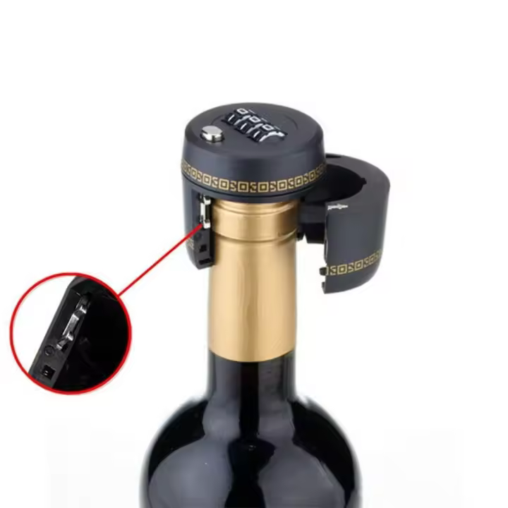 Sellador de barra para mantener el vino fresco, tapón de vino, bloqueo de botella de vino, bloqueo de combinación, protegido con contraseña - 1