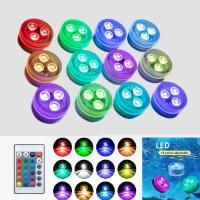 3 luces nocturnas RGB subacuáticas con control remoto LED, batería para pecera, piscina, luces de boda - details 0