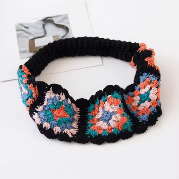 Diadema tejida de flores, banda para el cabello de estilo étnico bohemio colorido, accesorios para el cabello para niña, pañuelo de ganchillo hueco Pastoral para viaje - 1