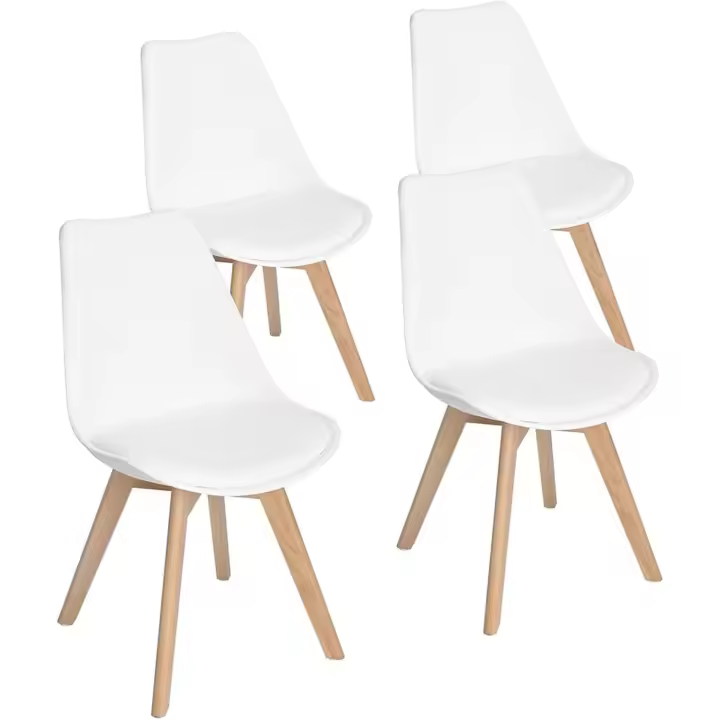 Comedor Sillas Cocina Nórdico con Asiento Tapizado y Las piernas de Madera de Haya Maciza, Blanco - 1