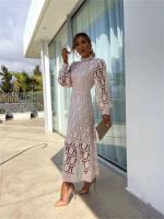 2025falda de encaje con cuello redondo para mujer, farol ahuecado Vestido de manga, cintura ajustada, ropa informal de noche, fiesta de graduación - details 22