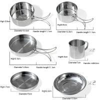 Juego de utensilios de cocina para camping con olla, sartén, taza, taza de senderismo, bandeja de viaje, 8 piezas - details 0
