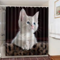Cortinas De Ducha divertidas para baño, decoración con ganchos, impermeables, 3D tela De poliéster, lindo gato, dinosaurio - details 15