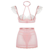 Lencería Sexy para mujer, conjunto de sujetador de encaje con realce, ropa interior, disfraz de sirvienta con aros - details 4