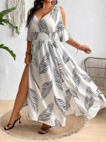 2025 primavera y verano nuevo vestido de vacaciones estampado, ropa de mujer de gran tamaño europea y americana falda dividida de grasa MM - details 4