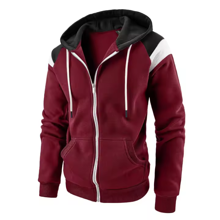 Sudadera casual con cremallera y capucha de moda para hombre, color a juego - 1
