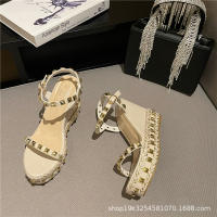 Nueva moda tejida palabra con uñas de salsa moda versátil plataforma de tacón de cuña sandalias de tacón alto - details 13