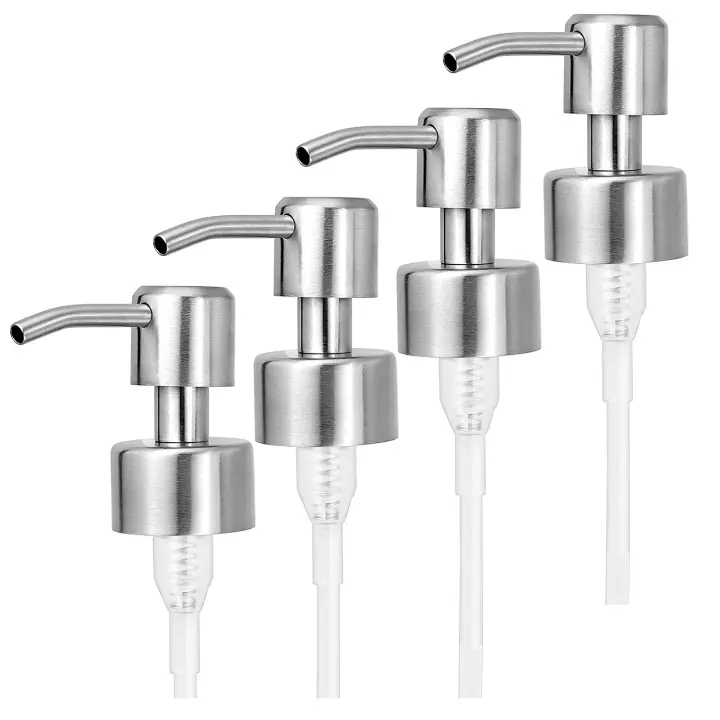 Bomba dispensadora de jabón de repuesto, bomba dispensadora de loción de acero inoxidable para botellas de cuello regulares 28/400 para baño, 4 Uds. - 1
